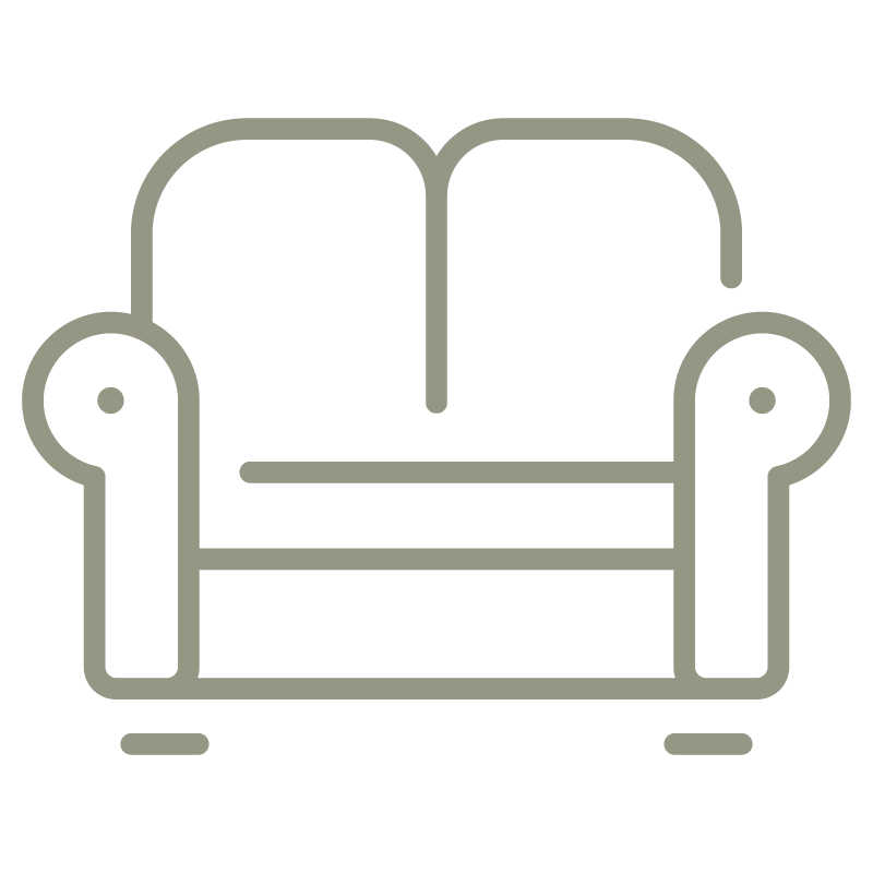 Pixel art image of a two-seater couch with curved armrests and a backrest divided into two sections.